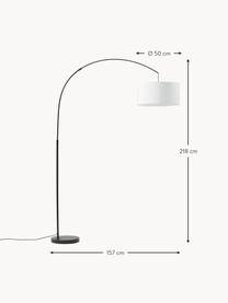 Grote booglamp Niels, Lampvoet: geborsteld metaal, Lampenkap: textiel, Wit, zwart, H 218 cm