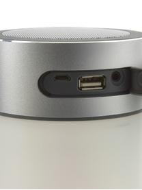 Lámpara para exterior regulable con altavoz Sound Jar, portátil, Pantalla: plástico, Asa: plástico, Plateado, blanco, Ø 9 x Al 14 cm