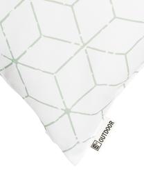 Outdoor kussen Cube met grafisch patroon in saliegroen/wit, met vulling, 100% polyester, Wit, groen, 47 x 47 cm