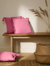 Federa arredo in cotone rosa con frange decorative Lorel, 100% cotone, Rosa, Larg. 40 x Lung. 40 cm