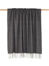 Plaid laine gris foncé motif à chevron Aubrey, Anthracite