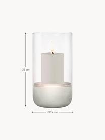 Windlicht Calma aus Glas, H 23 cm, Windlicht: Glas, Sockel: Beton, Off White, Transparent, Ø 15 x H 23 cm