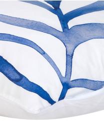 Baumwollperkal-Kissenbezug Francine mit Blatt-Muster, 50 x 70 cm, Webart: Perkal Fadendichte 180 TC, Weiss, Blau, B 50 x L 70 cm