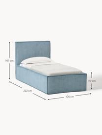 Cord-Einzelbett Dream mit Stauraum, Bezug: Cord (92 % Polyester, 8 %, Korpus: Massives Fichtenholz, Spa, Cord Blau, B 90 x L 200 cm