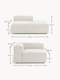 Chaise longue componibile in bouclé Lennon, Rivestimento: bouclé (100% poliestere) , Struttura: legno di pino massiccio, , Piedini: plastica Questo prodotto , Bouclè bianco latte, Larg. 269 x Prof. 119 cm, schienale a destra