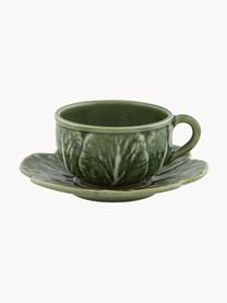 Tasses avec sous-tasses Cabbage, 2 pièces, Grès cérame, Vert foncé, Ø 10 x haut. 6 cm, 120 ml