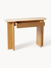 Consola de madera con tablero de travertino Zumi, Estructura: tablero de fibras de dens, Estante: travertino, Madera de roble, travertino tonos beige, An 120 x Al 80 cm