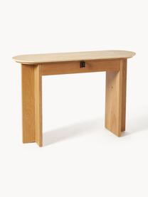 Consola de madera con tablero de travertino Zumi, Estructura: tablero de fibras de dens, Estante: travertino, Madera de roble, travertino tonos beige, An 120 x Al 80 cm