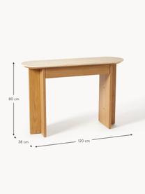 Consola de madera con tablero de travertino Zumi, Estructura: tablero de fibras de dens, Estante: travertino, Madera de roble, travertino tonos beige, An 120 x Al 80 cm