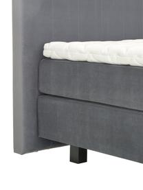 Premium Samt-Boxspringbett Lacey, Matratze: 7-Zonen-Taschenfederkern , Füße: Massives Buchenholz, lack, Dunkelgrau, 140 x 200 cm