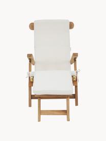 Sedia a sdraio in legno di teak con rivestimento in cotone Arrecife, Tessuto beige chiaro, legno di teak, Larg. 150 x Alt. 80 cm