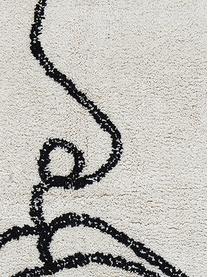 Handgeknoopt katoenen vloerkleed Visage met abstracte one line tekening, 100% biokatoen, Gebroken wit, zwart, B 90 x L 120 cm (maat XS)