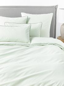 Housse de couette en percale de coton avec passepoil Daria, Vert sauge, vert, larg. 200 x long. 200 cm