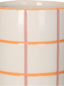 Vase design aspect carrelage Stripe, Dolomie, Blanc crème, orange, rose, Ø 11 x haut. 22 cm