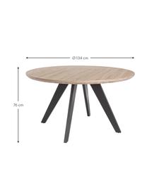 Ronde eettafel Henry, Ø 134 cm, Tafelblad: gecoat MDF met melaminepa, Poten: gepoedercoat metaal, Eikenhoutkleurig, Ø 134 x H 76 cm