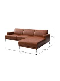 Sofa narożna ze skóry Puzo, Tapicerka: 100% skóra, Nogi: metal lakierowany, Koniakowy z wykończeniem vintage, S 240 x G 165 cm