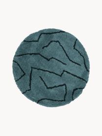 Tapis rond à poils longs tufté à la main Davin, Bleu pétrole, noir, Ø 120 cm (taille S)