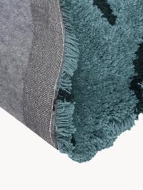 Rond hoogpolig vloerkleed Davin, handgetuft, Bovenzijde: 100% polyester microvezel, Onderzijde: gerecycled polyester, Petrolkleurig, zwart, Ø 120 cm (maat S)