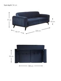 Sofa rozkładana z aksamitu Lisa (3-osobowa), Tapicerka: 100% aksamit poliestrowy, Stelaż: drewno brzozowe, płyta wi, Nogi: drewno naturalne, Niebieski, S 220 x G 92 cm