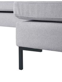 Sofa narożna Luna, Tapicerka: 100% poliester Dzięki tka, Stelaż: lite drewno bukowe, Nogi: metal galwanizowany, Jasnoszara tkanina, S 280 x G 184 cm, prawostronna