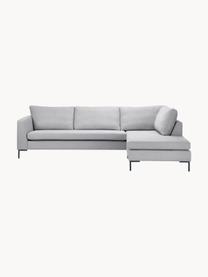 Sofa narożna Luna, Tapicerka: 100% poliester Dzięki tka, Stelaż: lite drewno bukowe, Nogi: metal galwanizowany, Jasnoszara tkanina, S 280 x G 184 cm, prawostronna