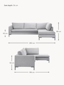 Ecksofa Luna, Bezug: 100 % Polyester, Oeko-Tex, Gestell: Massives Buchenholz, Schi, Füße: Metall, galvanisiert Das , Webstoff Grau, B 280 x T 184 cm, Eckteil links