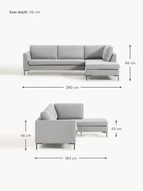 Ecksofa Luna, Bezug: 100 % Polyester Der strap, Gestell: Massives Buchenholz, Schi, Füße: Metall, galvanisiert Das , Webstoff Grau, B 280 x T 184 cm, Eckteil links