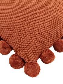 Gebreide kussenhoes Molly in roestkleurig met pompoms, 100% katoen, Terracotta, B 40 x L 40 cm