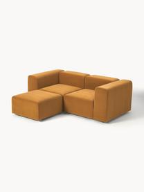 Modulares Samt-Sofa Lena (3-Sitzer) mit Hocker, Bezug: Samt (100 % Polyester) De, Gestell: Kiefernholz, Schichtholz,, Samt Ockergelb, B 209 x T 181 cm