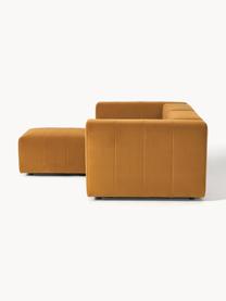 Canapé modulable 3 places en velours avec pouf Lena, Tissu ocre, larg. 209 x prof. 181 cm