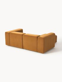 Canapé modulable 3 places en velours avec pouf Lena, Tissu ocre, larg. 209 x prof. 181 cm