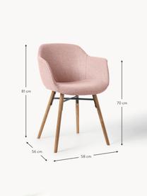 Sedia con braccioli con seduta stretta Fiji, Rivestimento: poliestere Con 40.000 cic, Gambe: legno di quercia massicci, Tessuto rosa antico, Larg. 59 x Prof. 55 cm
