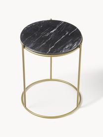 Table d'appoint ronde en marbre Ella, Noir, marbré, doré, Ø 40 x haut. 50 cm