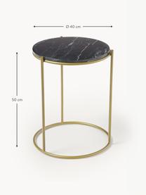 Runder Marmor-Beistelltisch Ella, Tischplatte: Marmor, Gestell: Metall, pulverbeschichtet, Schwarz, marmoriert, Goldfarben, Ø 40 x H 50 cm