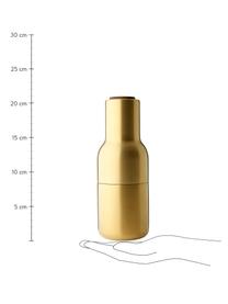 Designer Salz- & Pfeffermühle Bottle Grinder in Gold mit Walnussholzdeckel, Korpus: Stahl, vermessingt und ge, Mahlwerk: Keramik, Deckel: Walnussbaumholz, Messingfarben, Ø 8 x H 21 cm