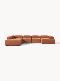 Divano angolare componibile Lennon, Rivestimento: 100% poliestere Con 115.0, Struttura: legno di pino massiccio, , Piedini: plastica Questo prodotto , Tessuto color terracotta, Larg. 418 x Prof. 269 cm, chaise-lounge a destra