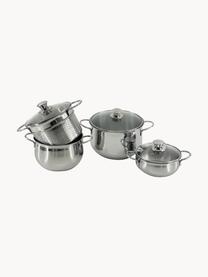 Set pentole in acciaio inox Raccolta 7 pz, Acciaio inossidabile 18/10, vetro, Argentato, Set in varie misure