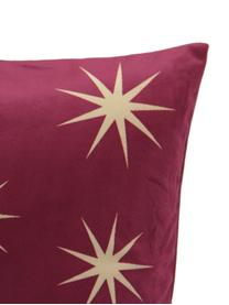 Fluwelen kussenhoes Stars met gouden sterren geborduurd, Polyesterfluweel, Rood, beige, 45 x 45 cm