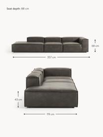 Modulaire XL chaise longue Lennon van gerecycled leer, Bekleding: gerecycled leer (70% leer, Frame: massief hout, multiplex, Poten: kunststof Dit product is , Leer taupe, B 357 x D 119 cm, armleuning rechts