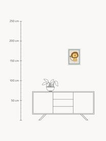 Gerahmter Digitaldruck Lion, Rahmen: Buchenholz, FSC zertifizi, Bild: Digitaldruck auf Papier, , Front: Acrylglas, Weiß, Senfgelb, Salbeigrün, B 33 x H 43 cm