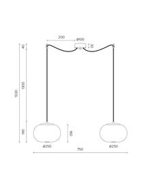 Lampada a sospensione in vetro opale Double, Paralume: vetro opale, Bianco, nero, dorato, Larg. 75 x Alt. 153 cm