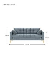 Sofa z aksamitu Mamaia (2-osobowa), Tapicerka: aksamit poliestrowy Dzięk, Stelaż: lite drewno sosnowe, skle, Nogi: metal lakierowany, Niebieski, S 177 x G 92 cm