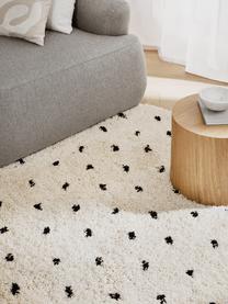 Tapis rond et moelleux à poils longs Ayana, 100 % polyester, Beige clair, noir, Ø 120 cm