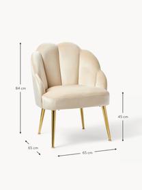 Fauteuil cocktail en velours Helle, Velours blanc crème, pieds dorés, larg. 65 x prof. 65 cm