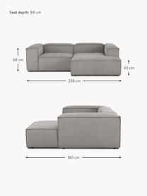 Modulares Ecksofa Lennon aus Cord, Bezug: Cord (92 % Polyester, 8 %, Gestell: Massives Kiefernholz, Spe, Füße: Kunststoff Dieses Produkt, Cord Grau, B 238 x T 180 cm, Eckteil links