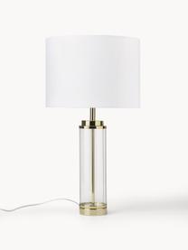 Große Glam-Tischlampe Gabor mit Glasfuß, Lampenschirm: Textil, Lampenfuß: Metall, Glas, Weiß, Goldfarben, Ø 35 x H 64 cm