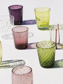 Súprava ručne vyrobených pohárov na vodu Melting, 6 dielov, Sklo, Svetlozelená, slivková, priehľadná, Súprava s rôznymi veľkosťami