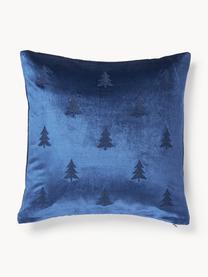 Copricuscino in velluto con ricamo albero di Natale Isadora, Rivestimento: velluto di viscosa (60% v, Blu elettrico, Larg. 45 x Lung. 45 cm