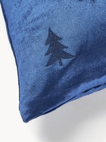 Samt-Kissenhülle Isadora mit Weihnachtsbaum-Stickerei, Hülle: Viskosesamt (60 % Viskose, Royalblau, B 45 x L 45 cm