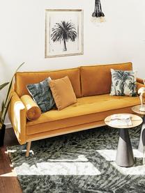 Samt-Sofa Saint (3-Sitzer) in Senfgelb mit Eichenholz-Füssen, Bezug: Samt (Polyester) Der hoch, Gestell: Massives Eichenholz, Span, Samt Senfgelb, B 210 x T 93 cm